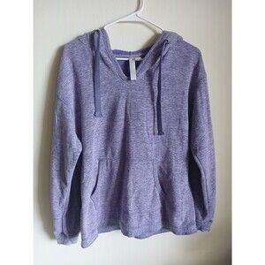 Green Tea Hoodie Women's SzL Heathered Purple V-Neck Hooded Pullover Sweatshirt